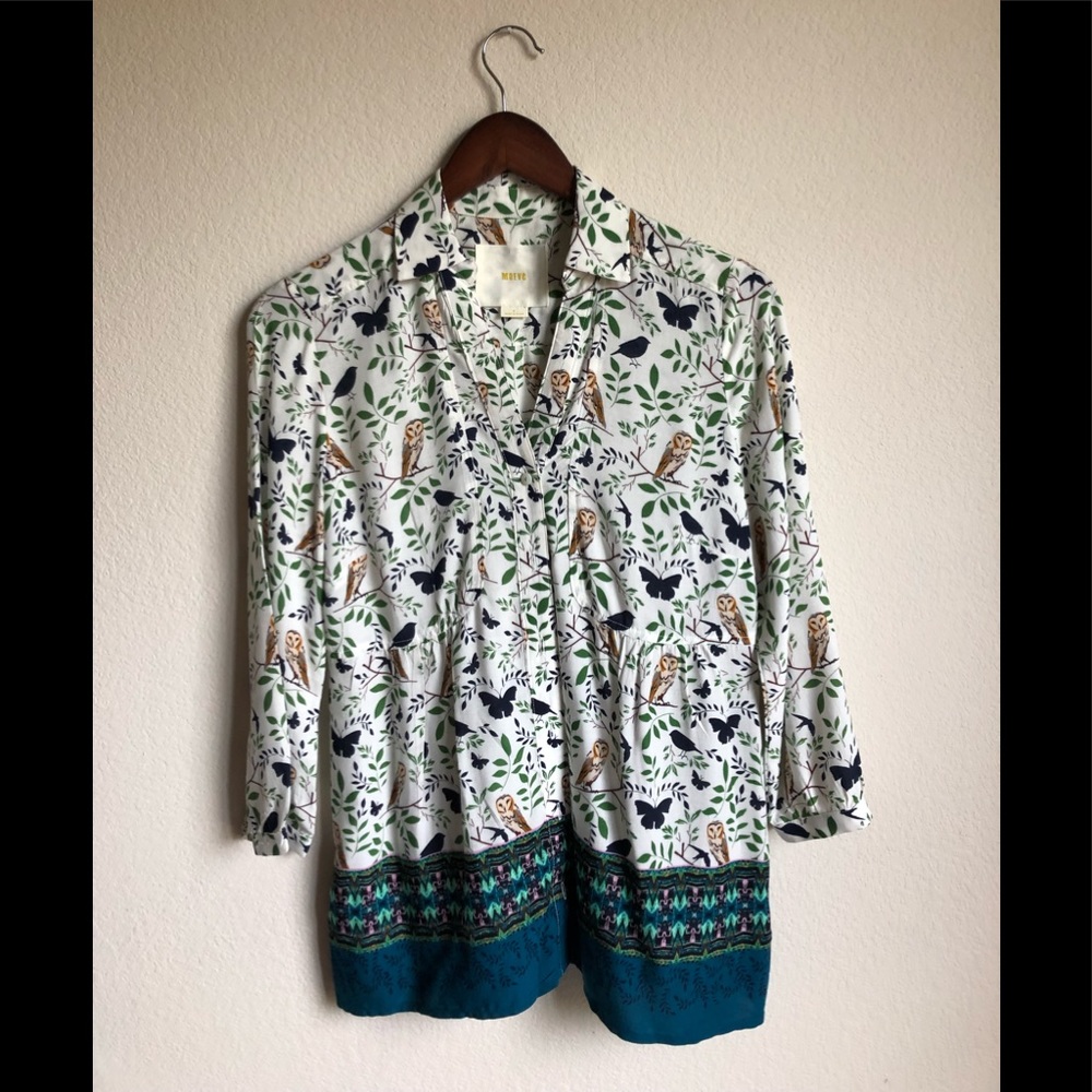Anthropologie MAEVE Woodland Walk silk button down